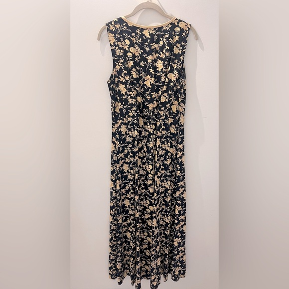 Vintage ED Michaels Black Floral Rayon Maxi Dress – Satin Trim & Buttons – Sz 10 - Picture 5 of 5